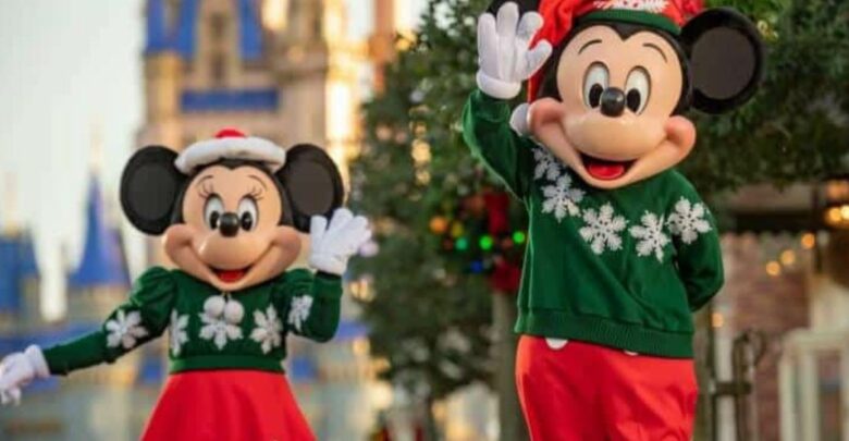 Mickey and Minnie in Christmas sweaters