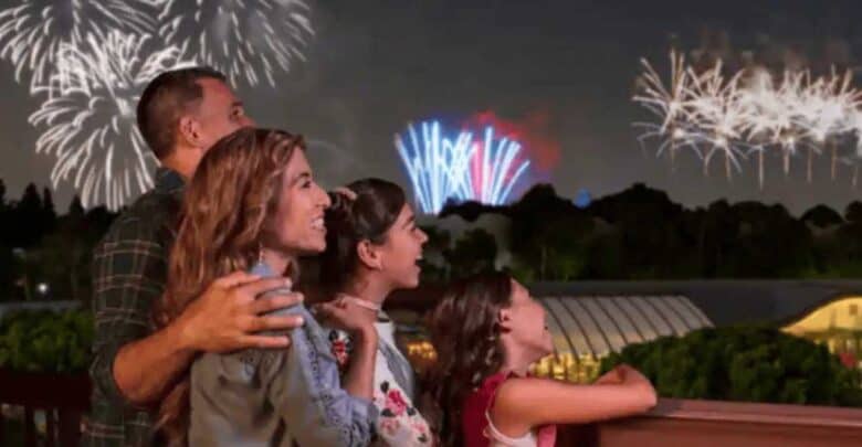 Family watching Disney fireworks