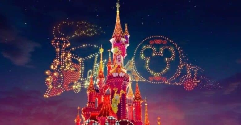 Disneyland castle with lights