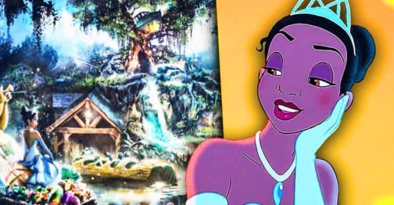 Tiana's Bayou Adventure Concept Art on the left | Credit: Disney; and Tiana Character on the right