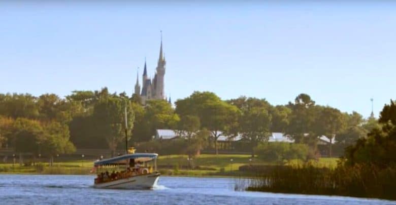 A water taxi taking guests from the Magic Kingdom to Disney's Fort Wilderness Resort.