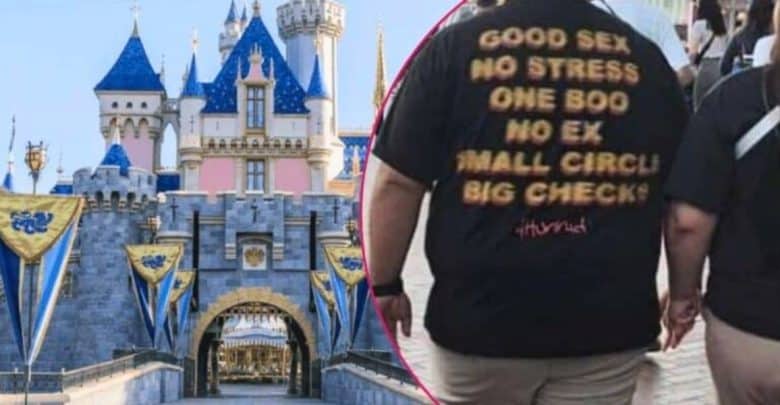 Sleeping beauty castle, a vulgar shirt that many feel violates the disney dress code.