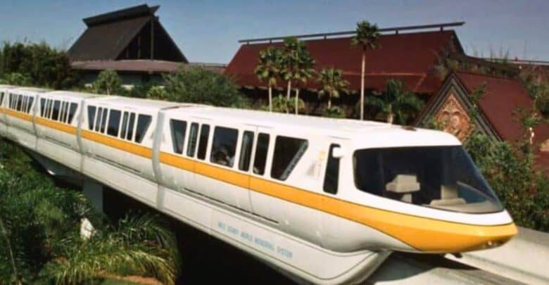 The Monorail passes by Disney's Polynesian Village Resort hotel at Walt Disney World Resort.