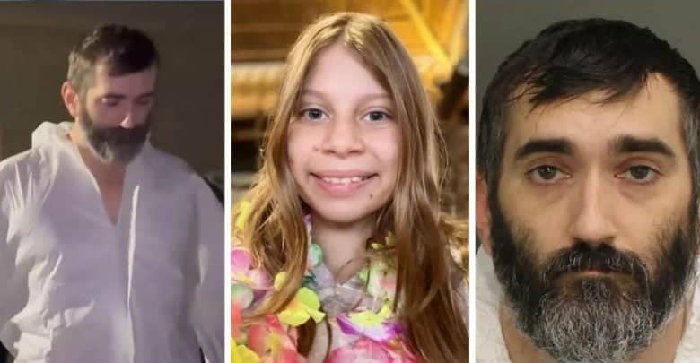 Three images side by side: a man in a light garment looking down, a smiling girl with long hair wearing a colorful lei, and the same man with a serious expression.