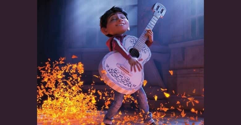 A cartoon character holding a guitar.