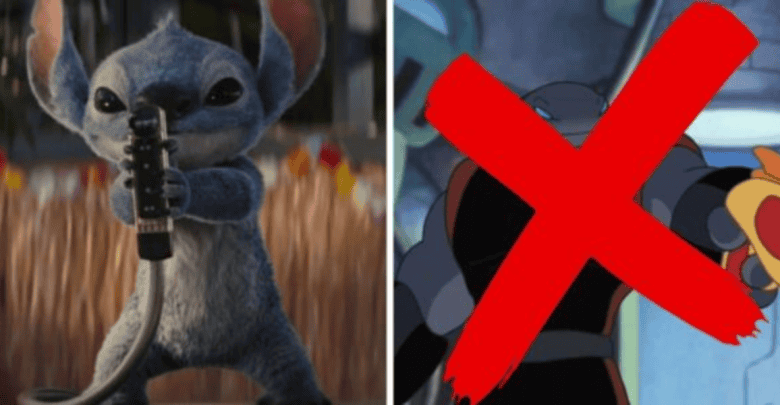 Split Image: (Left) Live-action Lilo & Stitch, (Right) Captain Gantu with an X