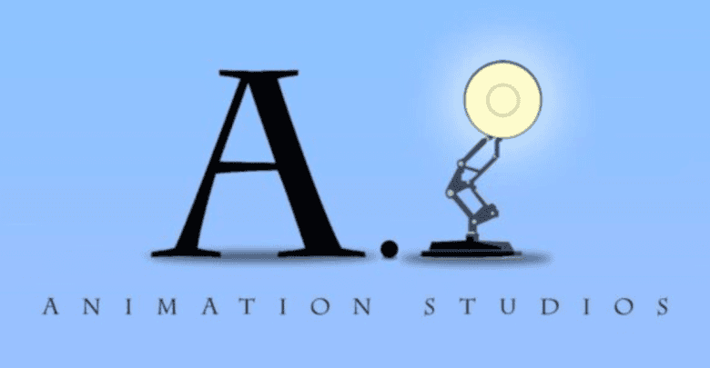 A stylized logo with a large black letter "A" and a desk lamp forming the letter "I" in "Animation Studios" on a blue background. The lamp is angled and lit, replacing the "I" in the word "Animation.