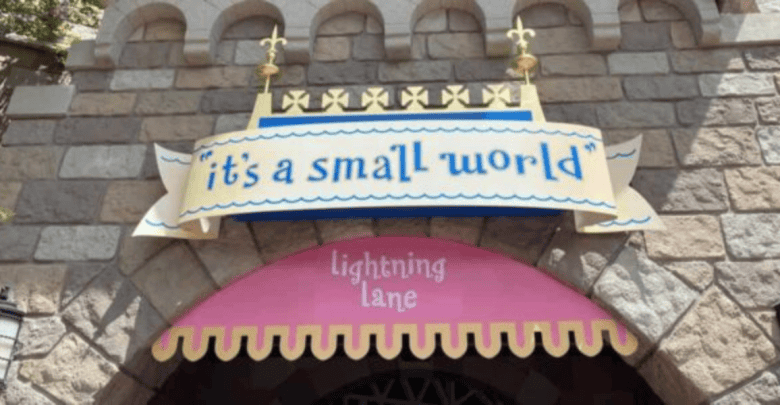 "it's a small world" Lightning Lane sign