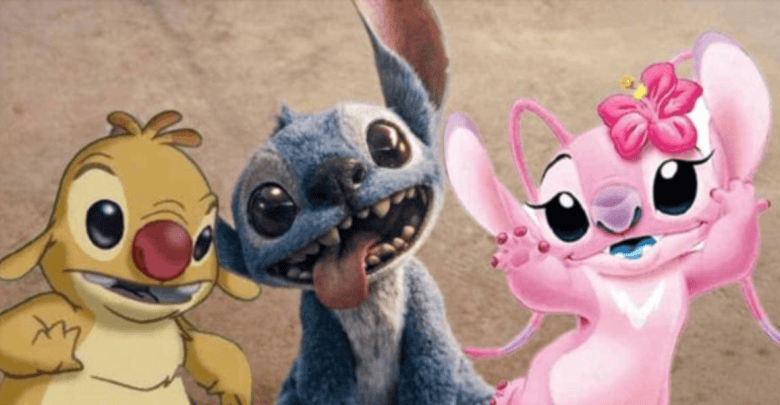 Three animated alien characters: a yellow one with a red nose, a blue one with big ears and tongue out, and a pink one with a flower on its head, all posing together against a plain background.