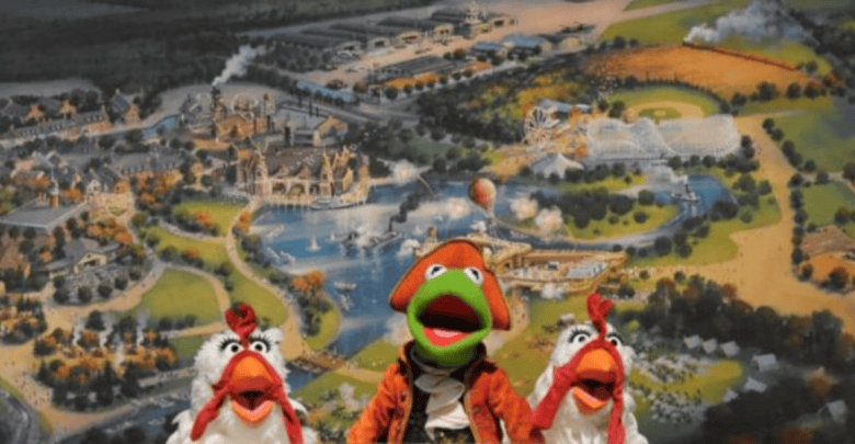 Kermit the Frog in front of Disney's America theme park