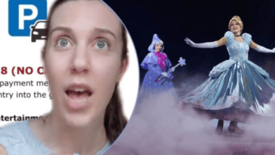 Left: A woman talking about the Dress code at Disney on Ice. Right: Cinderella and the Fairy Godmother skating.