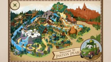 Illustrated map of Piston Peak National Park at Magic Kingdom.