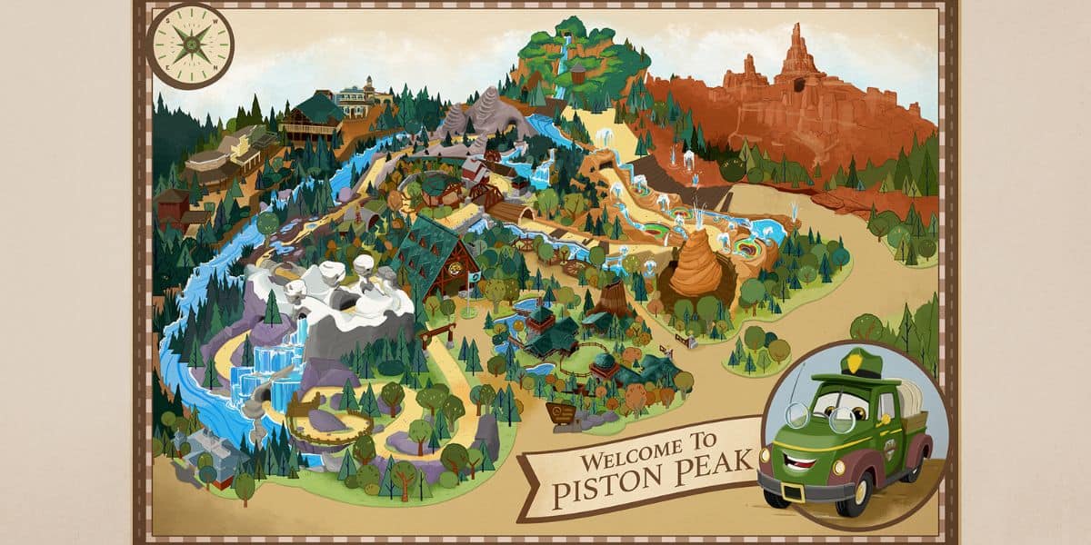 Illustrated map of Piston Peak National Park at Magic Kingdom.