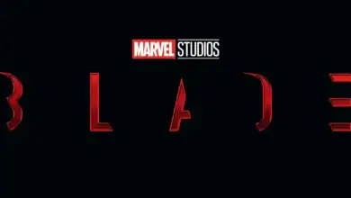 The image shows the Marvel Studios logo above the word "BLADE" in bold, stylized red letters on a black background.