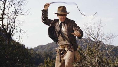 Harrison Ford brandishing a whip as Indiana Jones