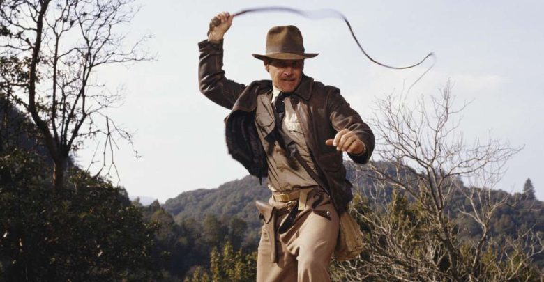 Harrison Ford brandishing a whip as Indiana Jones