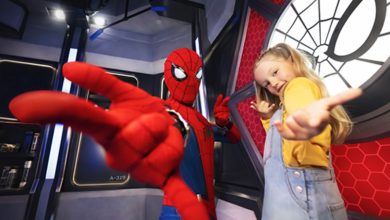 Spider-Man joins a young fan at Avengers Campus
