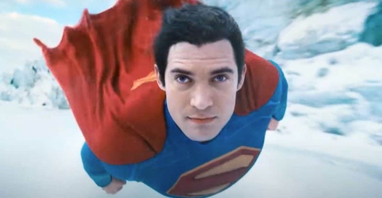 Superman flying over the snow