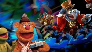 Kermit, Fozzie, and Gonzo electrified after riding Rock 'n' Roller Coaster, ready to wow Disney fans with a new song.
