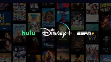 Hulu, Disney+, and ESPN+ logos shine over a vibrant collage of hit movie and show posters, inviting you to stream the magic.
