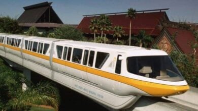 The Monorail passes by Disney's Polynesian Village Resort hotel at Walt Disney World Resort.
