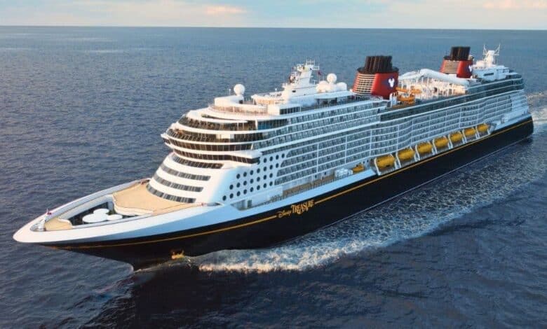 The Disney Treasure sailing on a Disney Cruise Line voyage.