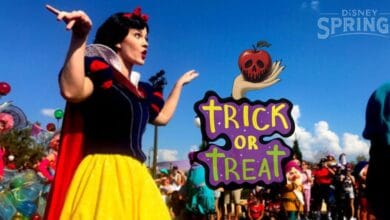 Snow White at a Disney Springs Halloween trick-or-treat event.
