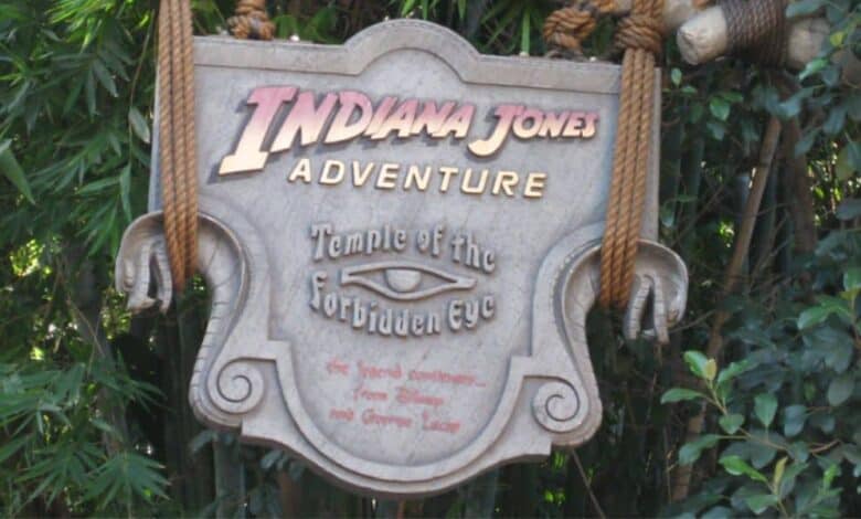 Entrance sign for Indiana Jones Adventure at Disneyland.
