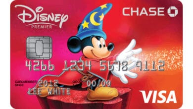Disney Premier Visa credit card featuring Sorcerer Mickey from Fantasia for Disney rewards.