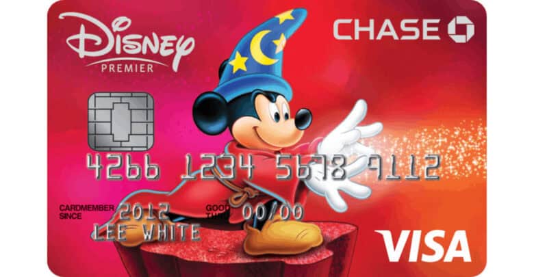 Disney Premier Visa credit card featuring Sorcerer Mickey from Fantasia for Disney rewards.