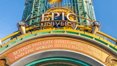 Entrance sign for Universal Epic Universe.