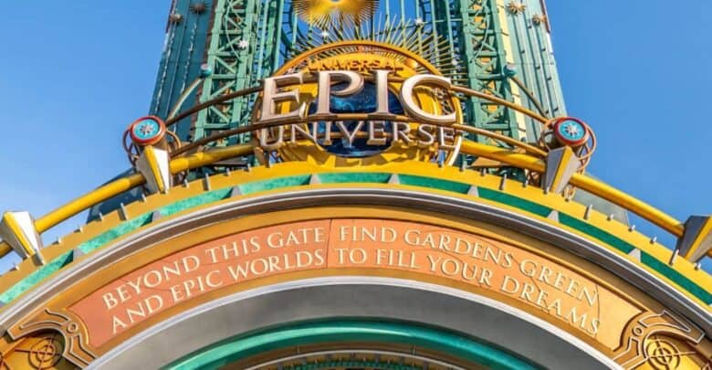 Entrance sign for Universal Epic Universe.