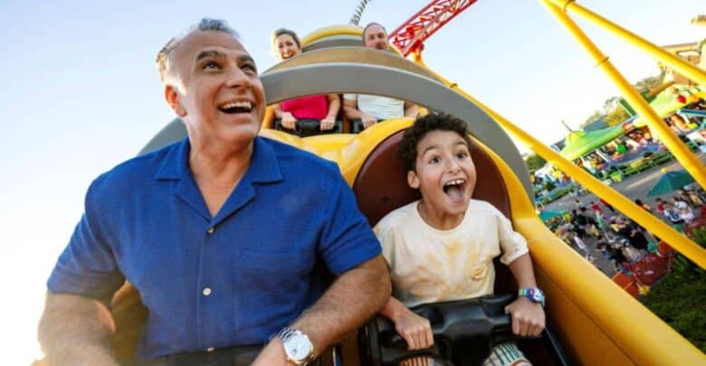 A family riding Slinky Dog Dash at Disney World.