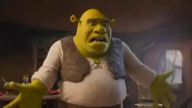 Shrek looks surprised with his arms outstretched at Universal Studios.