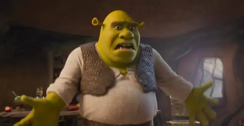 Shrek looks surprised with his arms outstretched at Universal Studios.
